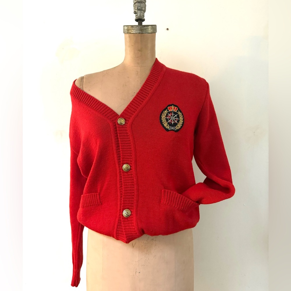 vintage deadstock ARMOR-LUX red wool cardigan made in France MEDIUM